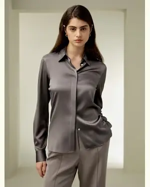 Camicia In Seta Colletto A Camiciaseta Pesante Momme Seta Pesante Momme Drappeggia Bene Un'Atmosfera Classica Mercurio