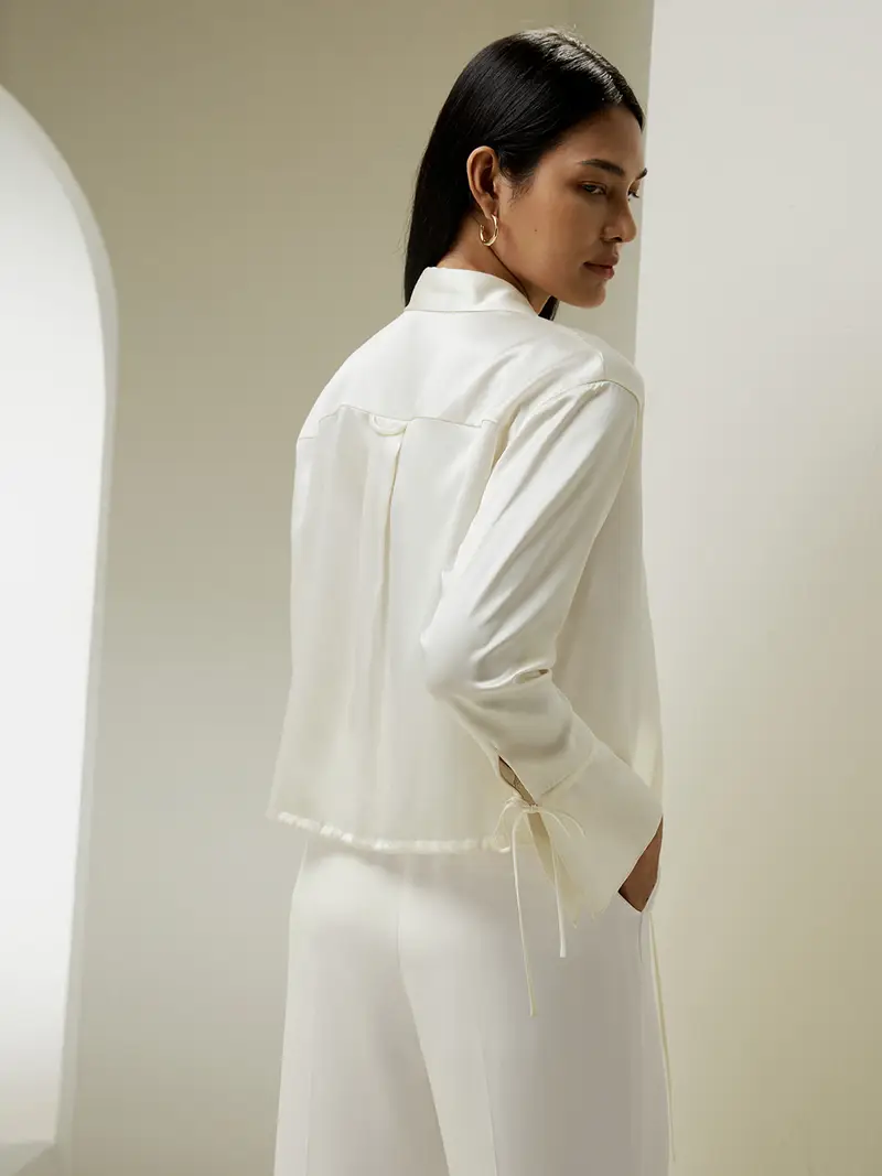 Camicia In Seta Giglio Bianco Vestibilità Regolare 100% Seta Naturale Buona Qualità, Lavabile In Lavatrice