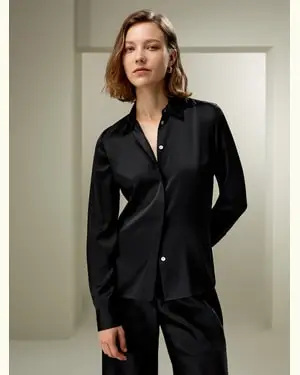Camicia In Seta Spalla A Carréseta Di Gelso Seta Di Gelso Stile Aziendale Resiste Durante Tutte Le Stagioni Nero