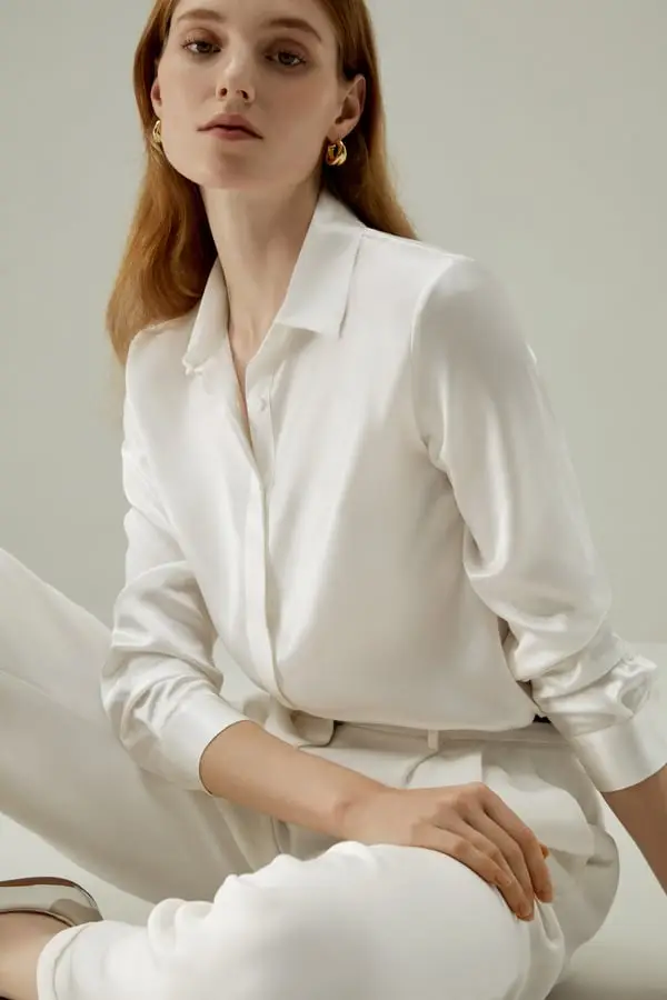 Camicia Seta Classica Bianca Naturale - Seta Charmeuse Morbida ed Elegante Bianco Naturale