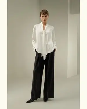 Camicia Seta Donna Femmina Lussuosa Seta Satin Jacquard Elastica Seta Di Gelso Traspirante Superleggero Per Le Persone Allergiche Bianco Fumo