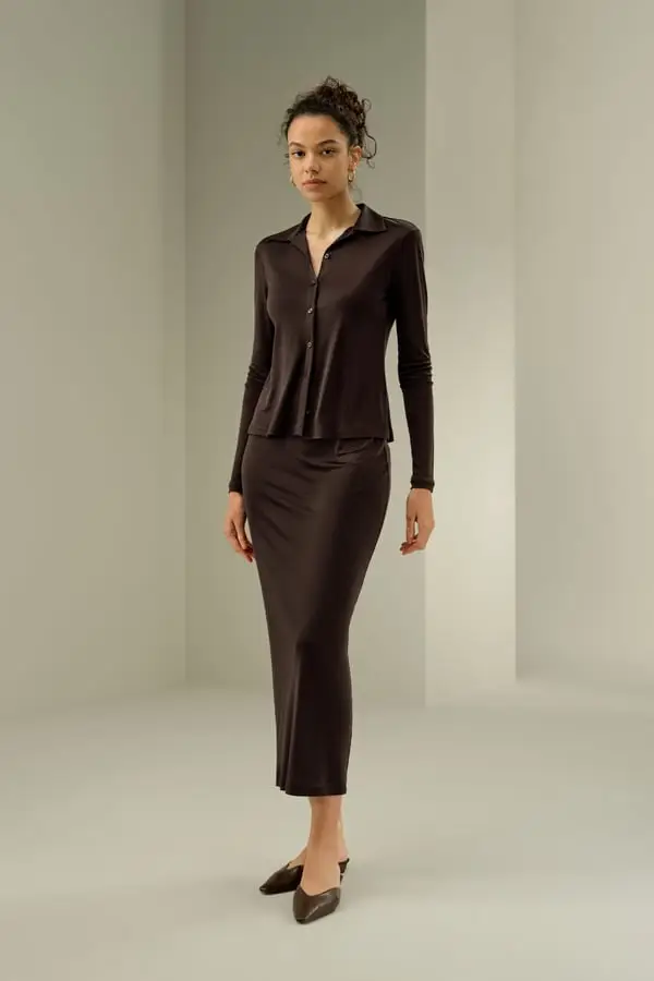 Lilysilk Maglia Donna Seta Cacao Morbida e Elastico