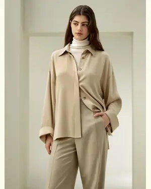 Camicia Seta Donna Maniche Con Spalle Scese100% Seta Di Gelso 100% Seta Di Gelso Confort Di Lusso E Vestibilità Fluid Kaki Chiaro