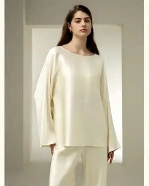 Camicia Seta Donna Maniche Lunghe100% Seta Di Gelso 100% Seta Di Gelso Una Raffinatezza Senza Sforzo Giglio Bianco