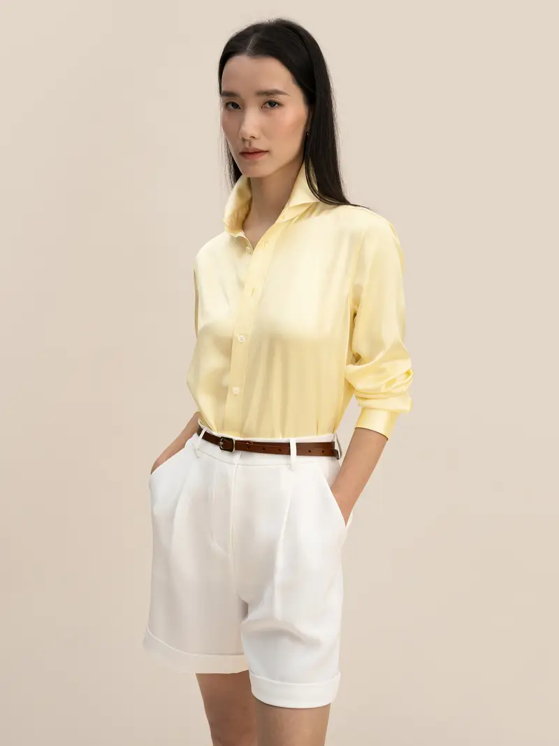 Camicia Seta Donna Oro Sano E Sostenibile 100% Seta Pura Privo Di Sostanze Chimiche Nocive