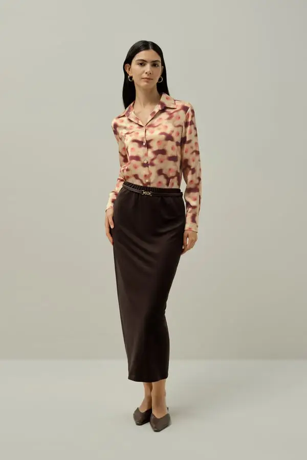 Camicia Seta Narcisio Satin Maniche a Sbuffo Elegante Sogno di Narciso