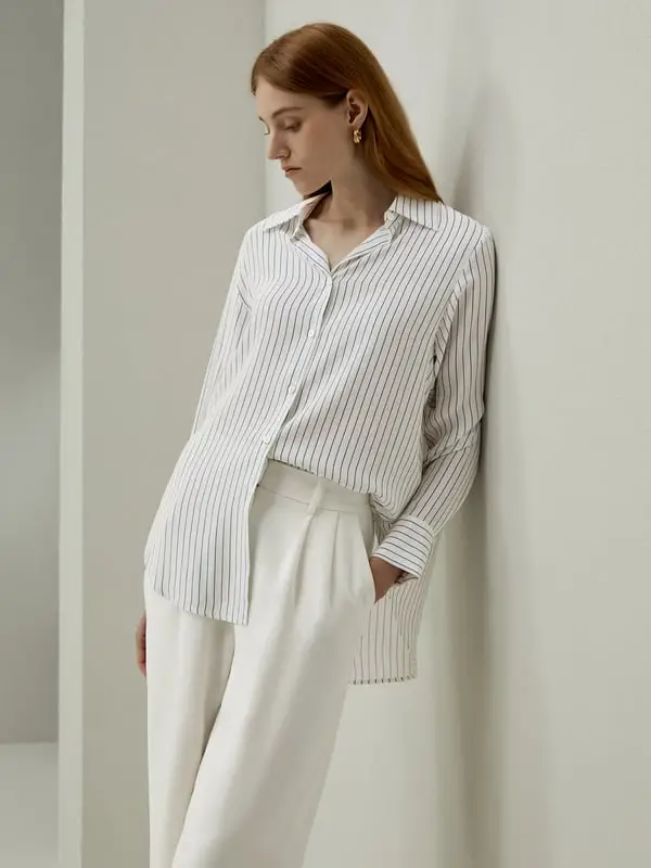 camicia uomo in seta gessata elegante Fantastica Blu Scuro Gessato Blu Scuro