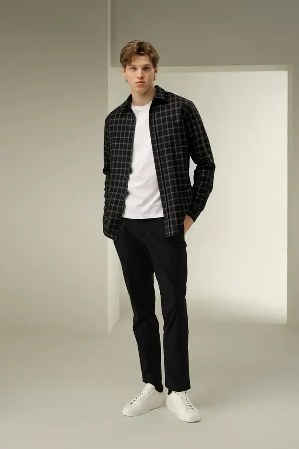 Camicia Uomo Seta-Lana Windowpane Griglia Grafica | Morbida, Calda ed Elegante