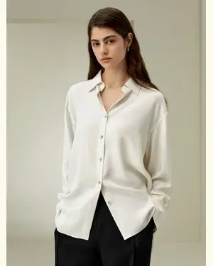 Camicie Donne Eleganti Seta Fatto Per Durareseta Pesante Momme Seta Pesante Momme Look Sofisticato Semplice Ma Raffinato Bianco Fumo