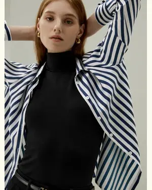 Camicie Donne Eleganti Seta Lisciaseta Premium Seta Premium Disponibile In Gessati Blu-Bianchi Petite