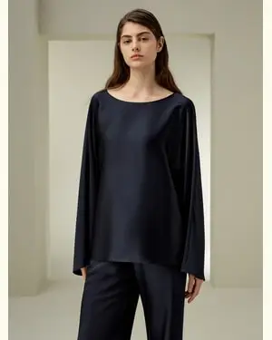 Camicie Donne Eleganti Seta Una Sensazione Di Lusso E Classe100% Seta 100% Seta Confort Di Lusso E Vestibilità Fluid Blu Notte