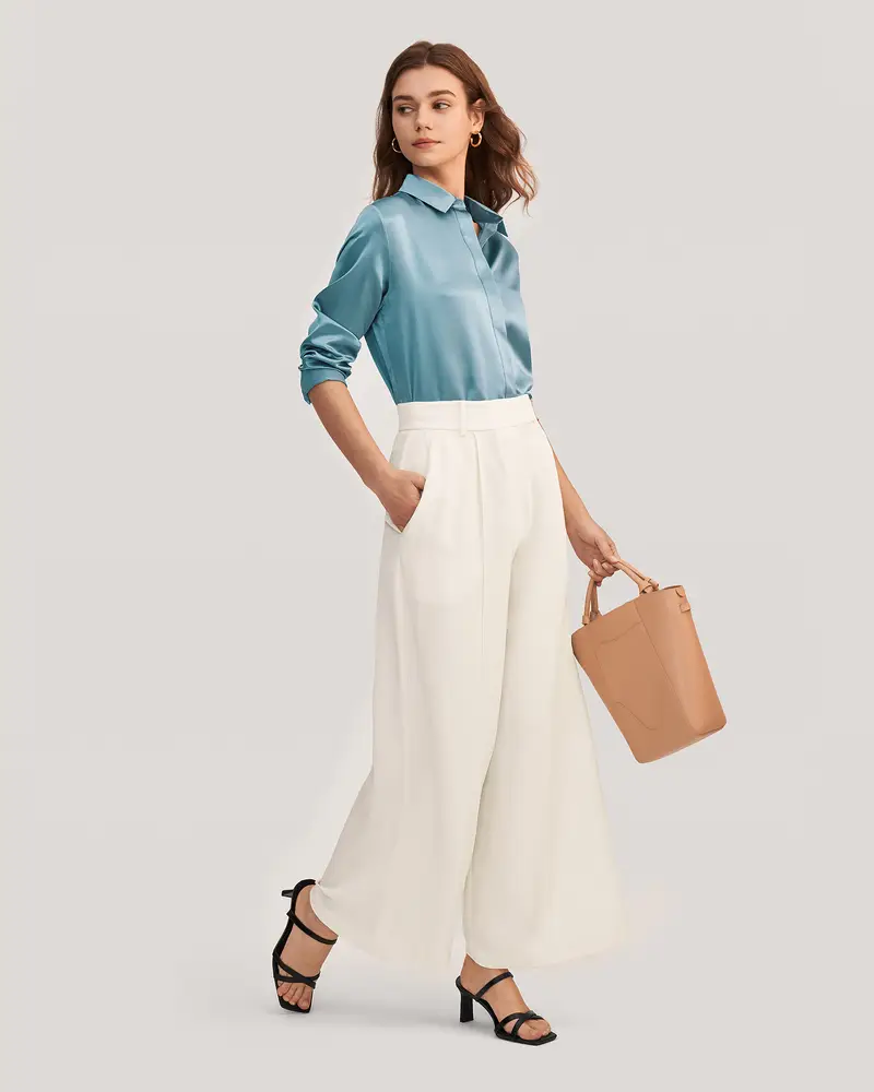 Camicie In Seta Camicie Di Seta Abbottonatura Nascosta Rilassata Blu Di Francia