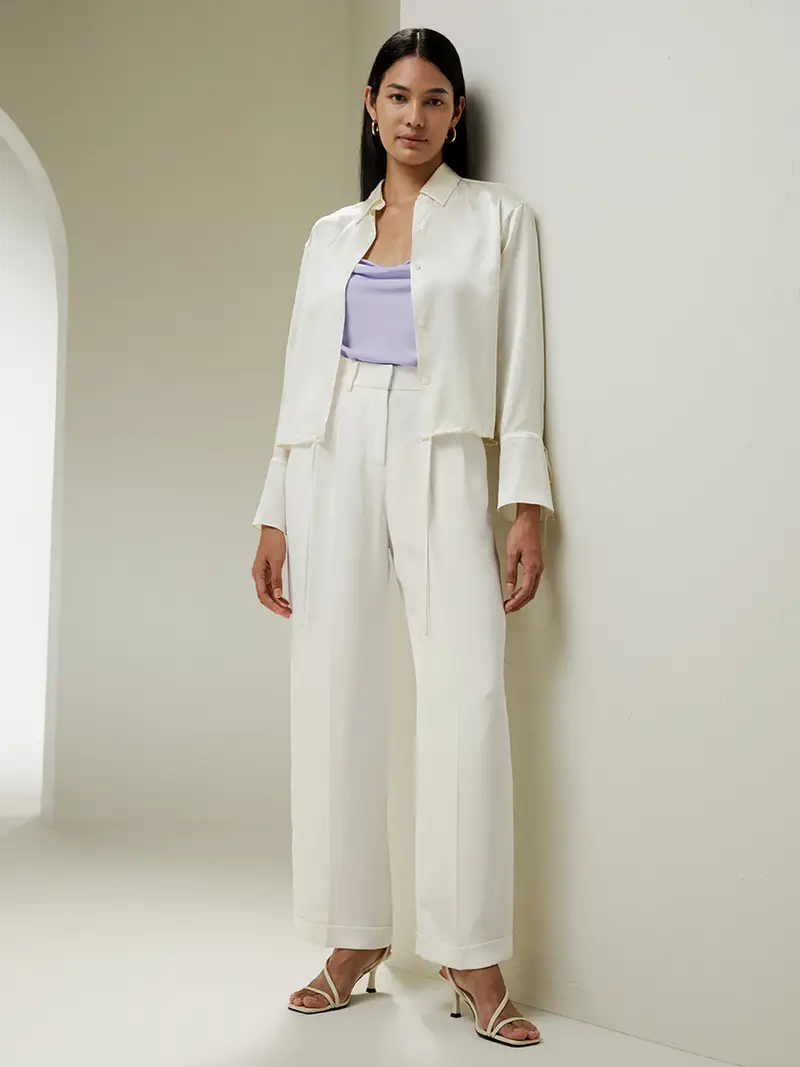 Camicie Seta Eleganti Giglio Bianco Aperto O Chiuso, Increspato O Non Increspato 100% Seta Buon Valore, Rispettoso Della Pelle