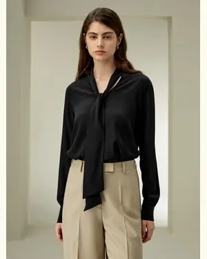 Camicie Seta Eleganti Maniche In Stile Camiciaseta Di Gelso Seta Di Gelso Traspirante, Ipoallergenico Facile Da Abbinare Nero