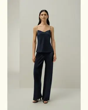 Canotta In Seta Donna Femmina Scollatura A Cappuccio Quadrata Seta Di Alta Qualità Adatto A Molteplici Occasioni Blu Notte