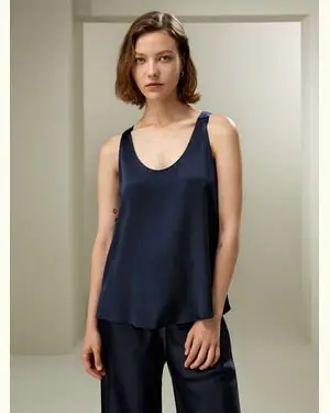 Canotta In Seta Lavabile In Lavatrice100% Seta 100% Seta Trattiene L'Umidità Leggera E Resistente Alle Rughe Blu-Marino