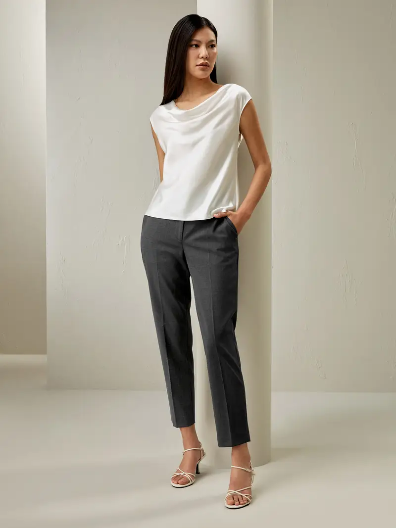 Canotte In Seta Eleganti Bianco Collo Rotondo Senza Maniche Charmeuse Di Seta Da 100 Leggero E Resistente Alle Rughe