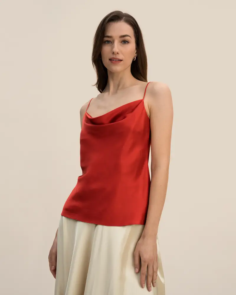 Canotte In Seta Eleganti Rosso Spalline Regolabili, Vestibilità Slim Seta Delicato Per La Pelle E Traspirante