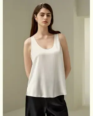 Canotte In Seta Scollo A Uleggera Silhouette Ad Afungo Gelso 100% Fungo Gelso 100% Semplice Ma Raffinato Comfort Bianco Fumo