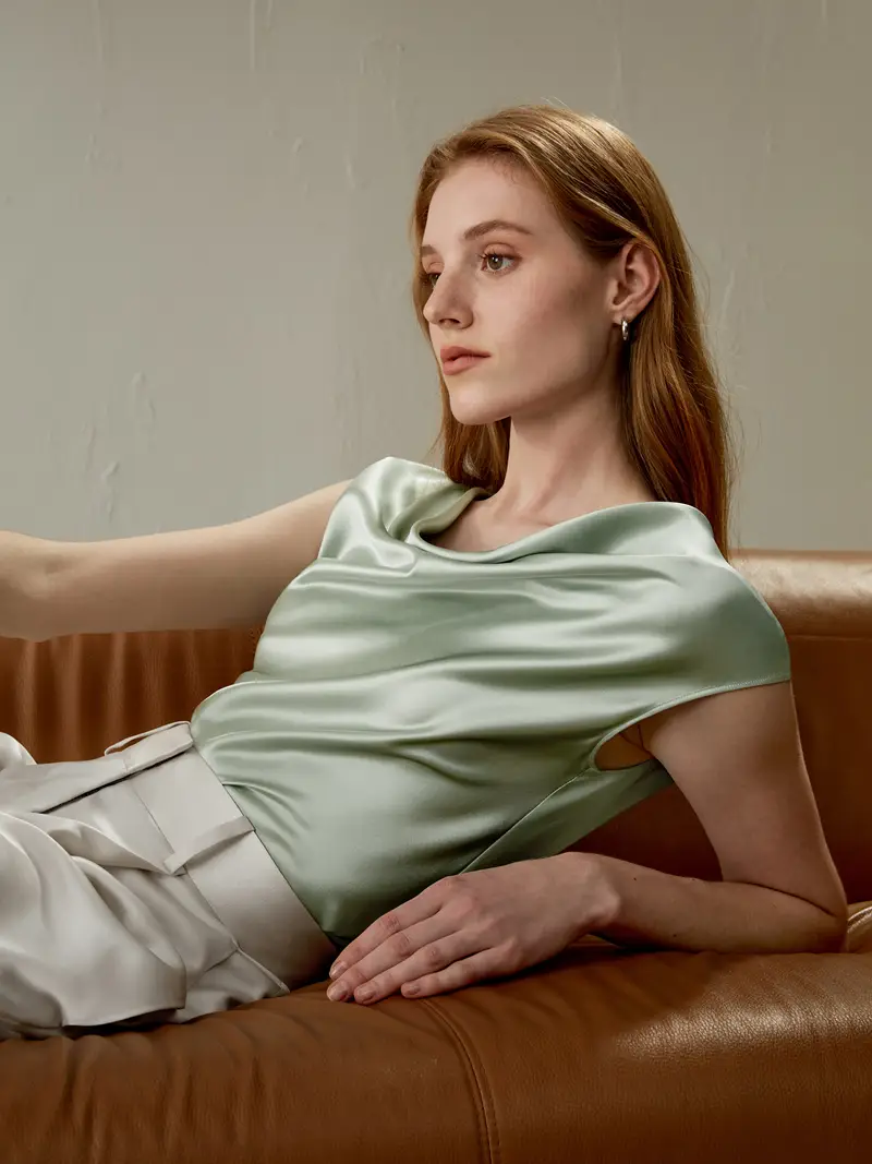 Canotte In Seta Verde Acqua Collo Rotondo Senza Maniche Charmeuse Di Seta 100 Adatto A Tutte Le Stagioni