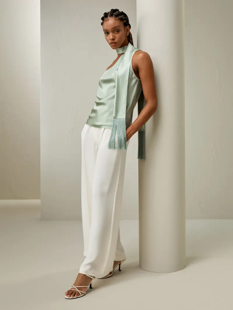 Canotte In Seta Verde Acqua Stile Individuale Ed Eleganza Moderna 100% Seta Charmeuse Adatto A Tutte Le Stagioni