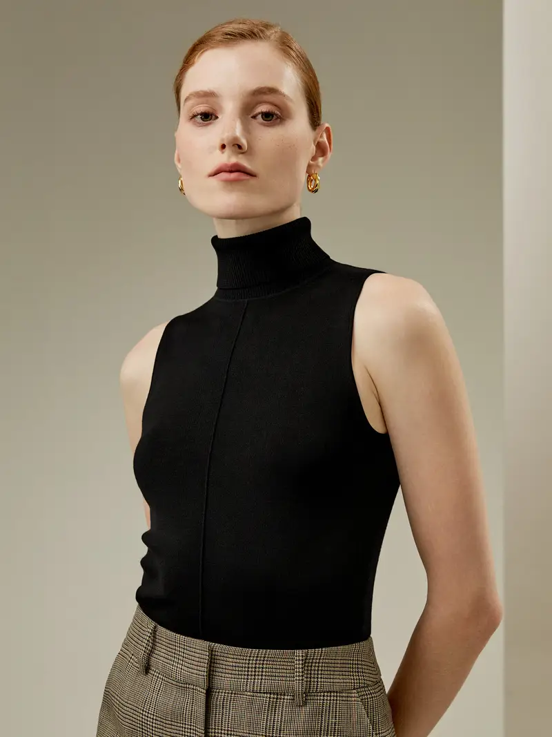 Canottiere Di Seta A Collo Altosenza Manichemaglia Di Seta Maglia Di Seta Dura Più A Lungo Ed Facile Da Abbinare Nero