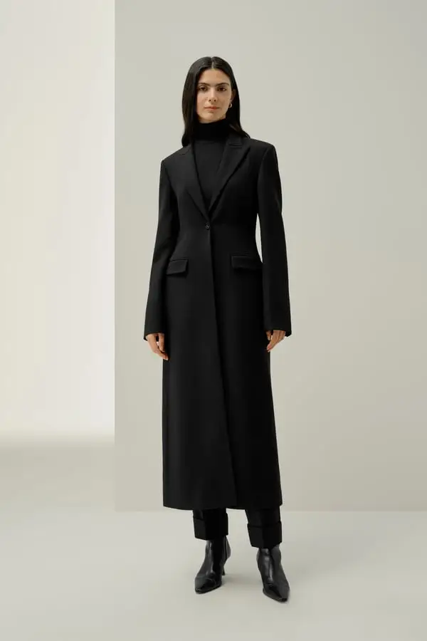 Lilysilk Cappotto Donna Elegante in Tweed di Seta e Lana Nero