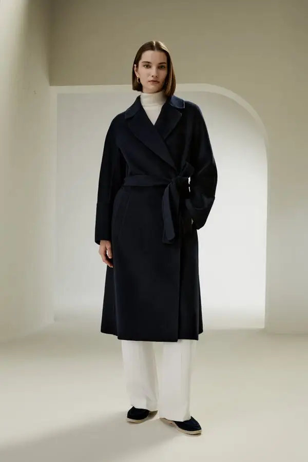 Cappotto in Lana Misto Doppio Faccia Blu Navy Elegante e Caldo per l'Inverno