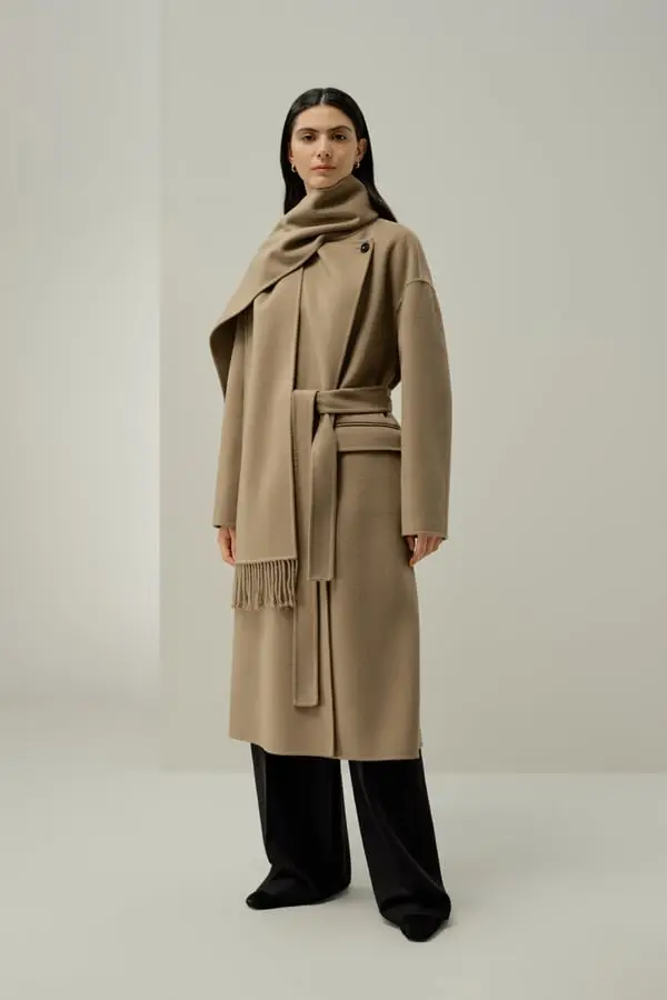 Cappotto Oversize Lana Beige Quercia e Caldo Collo Sciarpa Quercia Beige