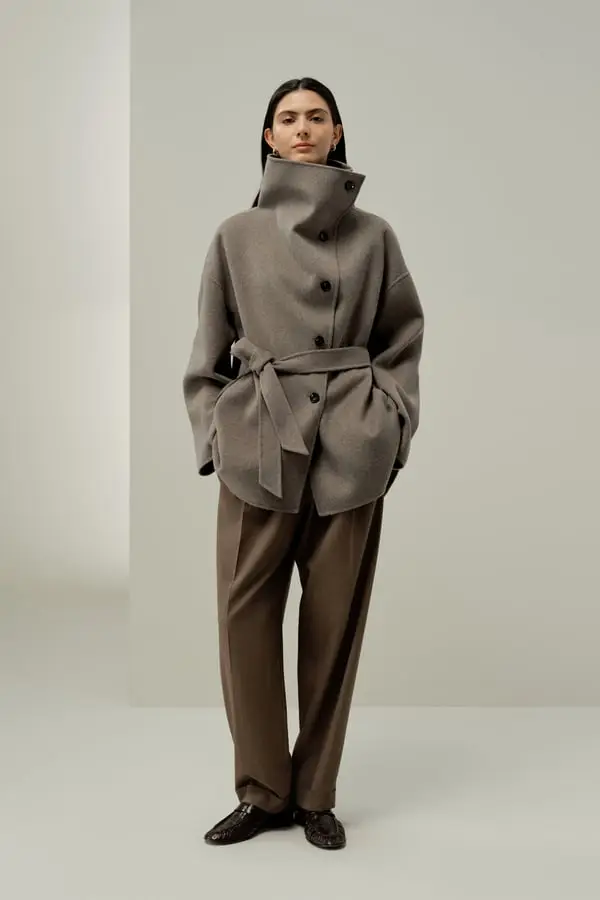 Cappotto Seta-Lana Avena | Elegante & Caldo, Collo Convertibile, Cintura Removibile