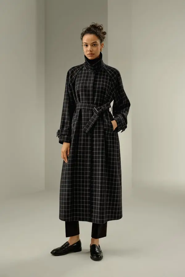 Cappotto Trench Seta-Lana Griglia Grafica - Elegante e Caldo Design Quadri Windowpane