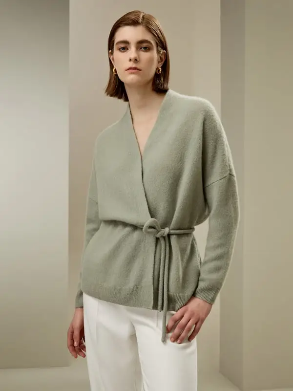 Cardigan Avvolgente Cachemire Seta Verde Acqua - Morbido ed Elegante per Relax