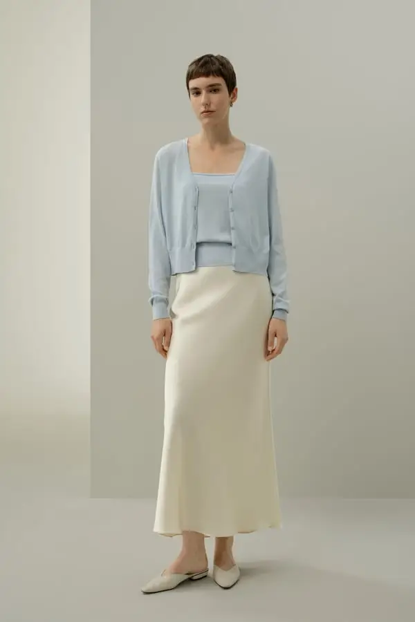 Cardigan Seta e Lino Celeste - Set 2 Pezzi Traspirante e Leggero per Comfort Quotidiano Blu celeste