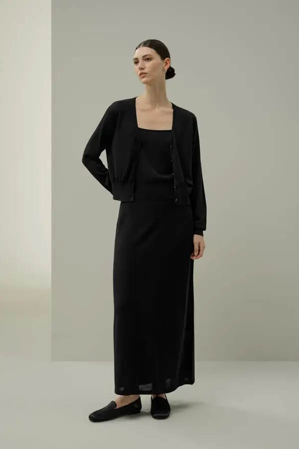 Cardigan Seta e Lino Nero - Set 2 Pezzi Traspirante ed Elegante