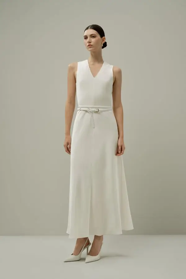 Cintura in Pelle Bianca Doppia Striscia 1, 5 cm e Versatile Bianco puro