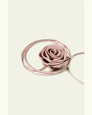 Collana A Collo Di Seta Con Rosetta Charmeuse Di Seta Lavata Al Sabbia Charmeuse Di Seta Lavata Al Sabbia Sera-Sabbia