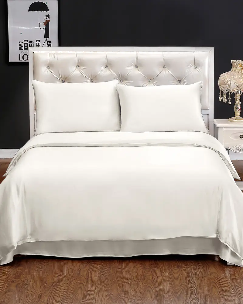 Copripiumini Seta Bianco Cerniera Nascosta, Senza Cuciture 100% Seta Delicato Sulla Pelle E Traspirante