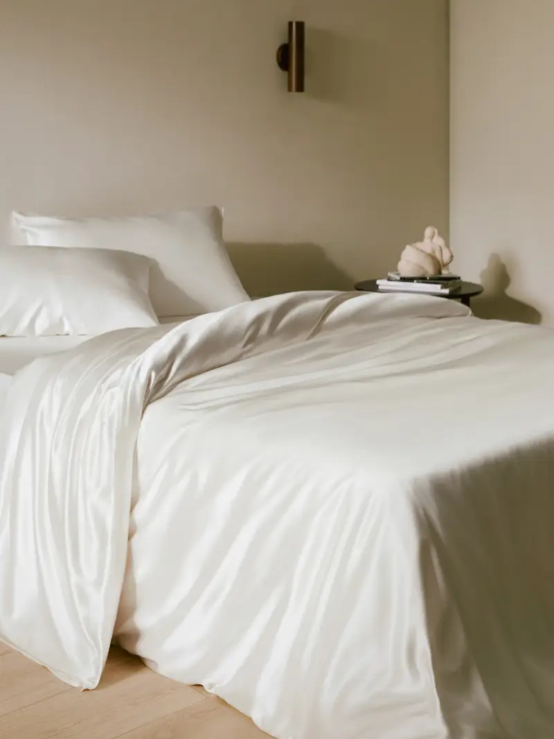 Copripiumini Seta Bianco Senza Cuciture, Cerniera Nascosta 25 Momme Seta Efficace Nel Trattamento Dei Problemi Legati Al Sonno