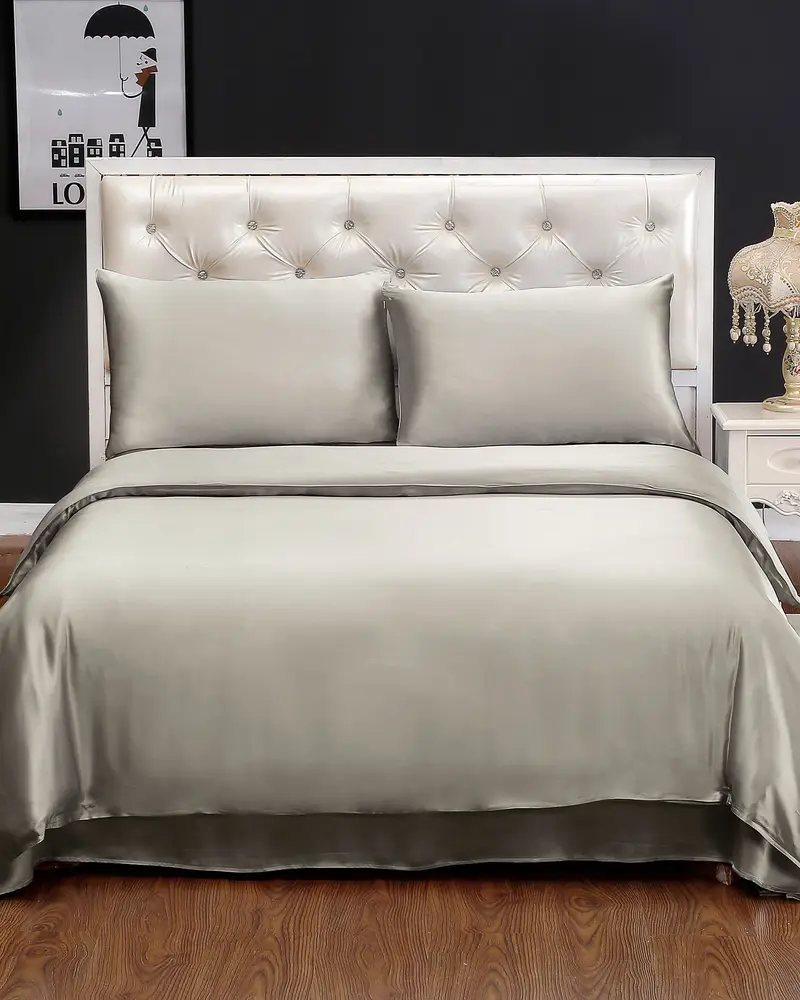 Copripiumini Seta Grigio Argento Cerniera Nascosta, Senza Cuciture 100% Seta Efficace Nel Trattamento Dei Problemi Legati Al Sonno