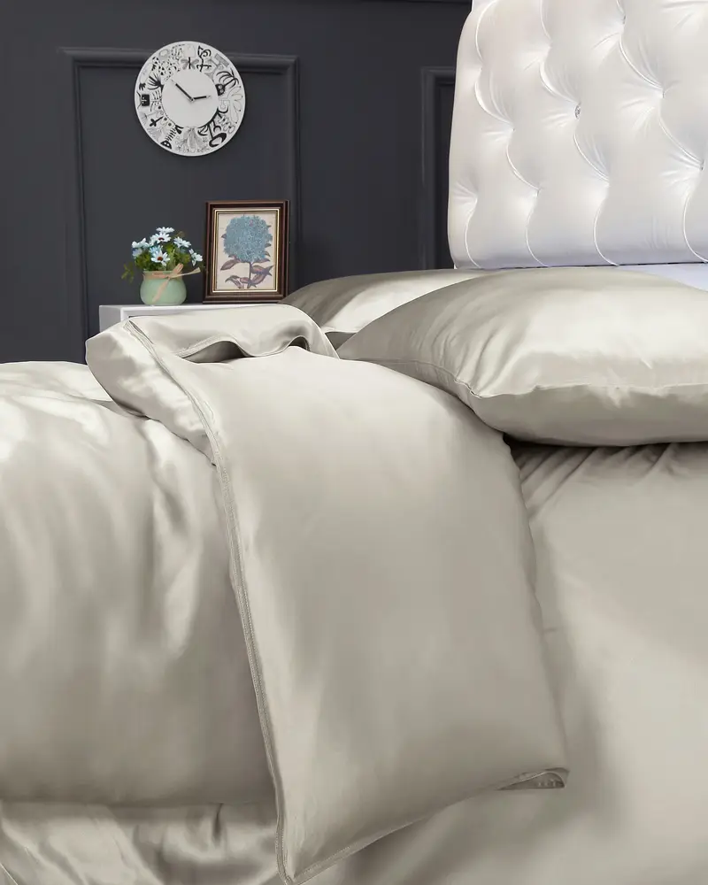 Copripiumini Seta Grigio Argento Cerniera Nascosta, Senza Cuciture 100% Seta Mantiene L'Idratazione Per Un Sonno Migliore
