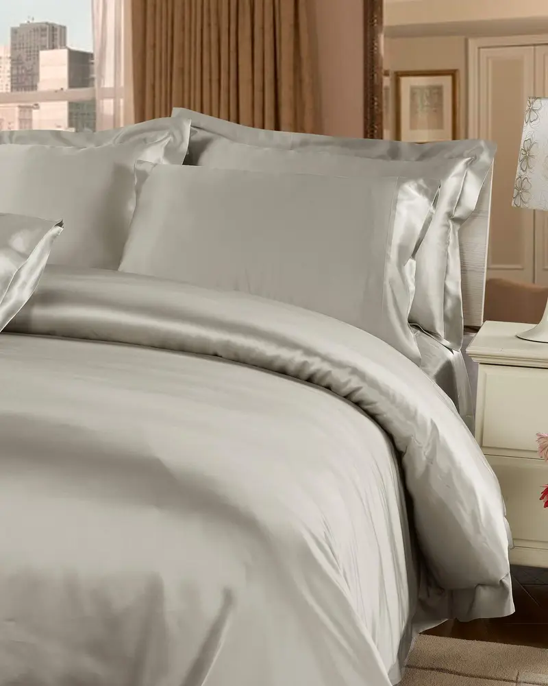 Copripiumini Seta Grigio Argento Numero Di Fili Più Alto Seta Mantiene L'Idratazione Per Un Sonno Migliore