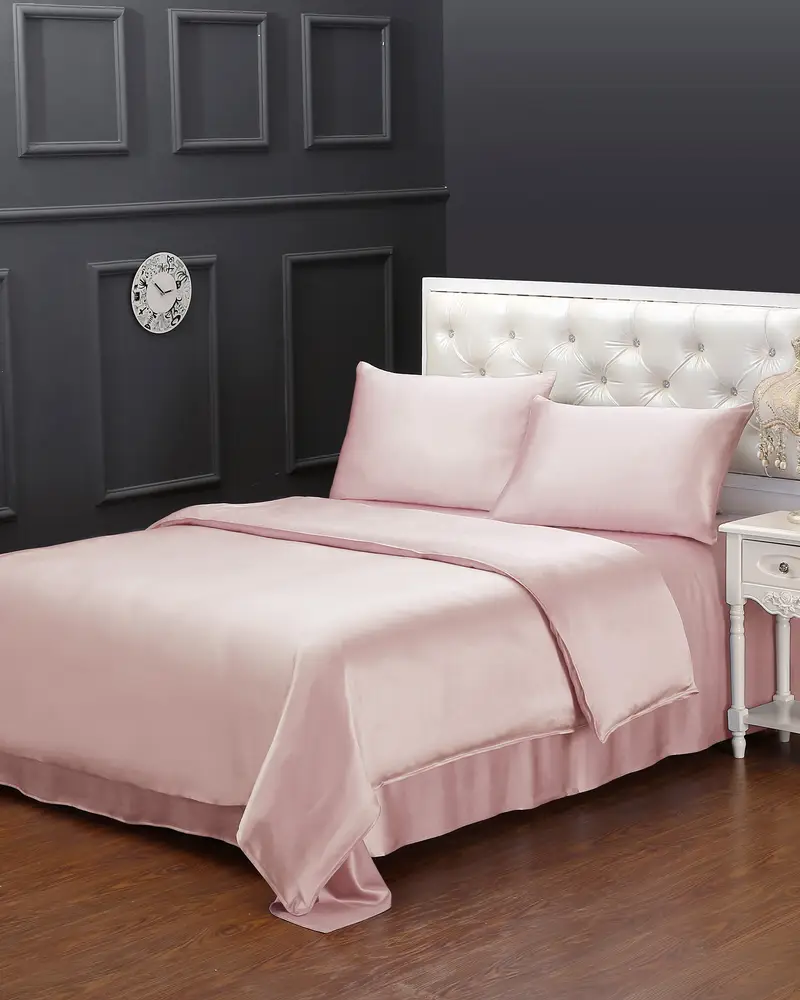 Copripiumini Seta Rosa Cerniera Nascosta, Senza Cuciture 100% Seta Delicato Sulla Pelle E Traspirante