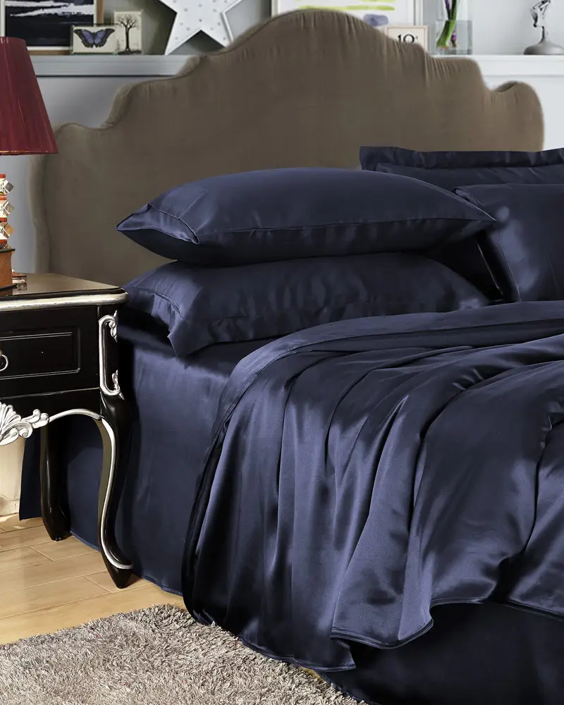 Copripiumino Di Seta Blu-Marino Cerniera Nascosta, Senza Cuciture 100% Seta La Scelta Perfetta Per Scoprire Il Mondo Della Seta