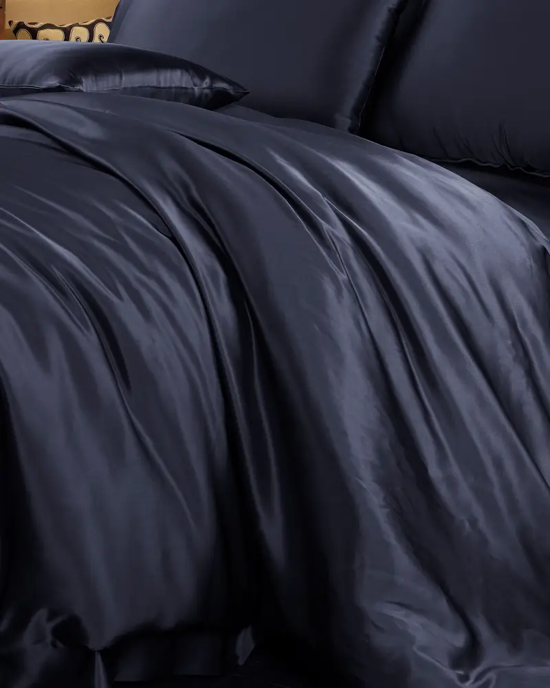 Copripiumino Di Seta Blu-Marino Chiusura Con Cerniera Nascosta 100% Seta Naturale Buona Qualità, Lavabile In Lavatrice