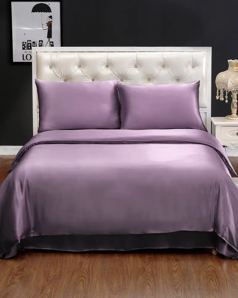 Copripiumino Di Seta Lavanda Senza Cuciture, Cerniera Nascosta 100% Seta Naturale Previene Le Rughe Per Un Sonno Migliore