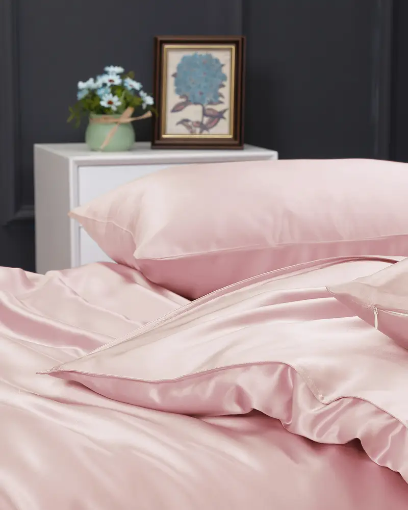 Copripiumino Di Seta Rosa Cerniera Nascosta, Senza Cuciture 100% Seta Naturale Buona Qualità, Lavabile In Lavatrice