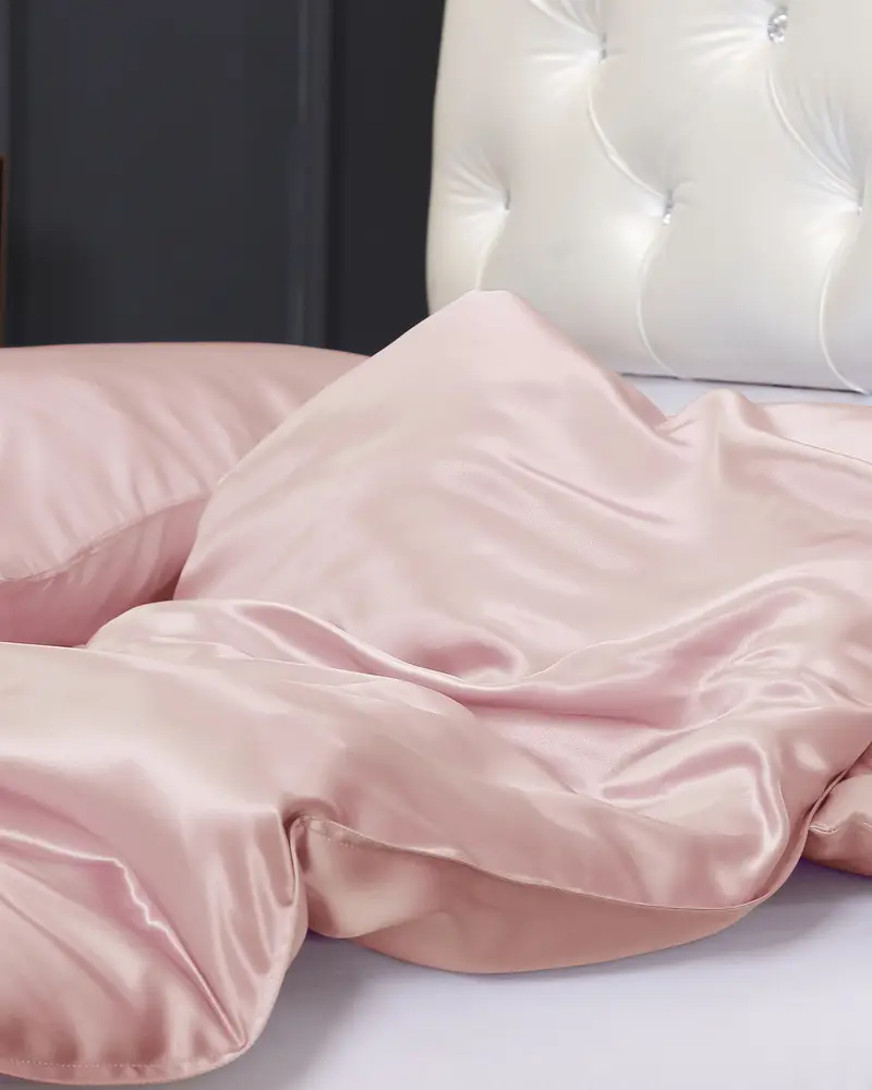 Copripiumino Di Seta Rosa Cerniera Nascosta, Senza Cuciture 100% Seta Naturale Previene Le Rughe Per Un Sonno Migliore