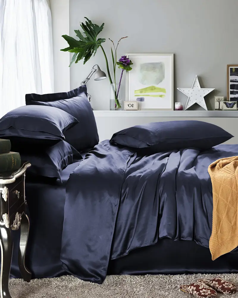 Copripiumino In Seta Blu-Marino Senza Cuciture, Cerniera Nascosta 100% Seta Di Gelso Buon Valore, Rispettoso Della Pelle