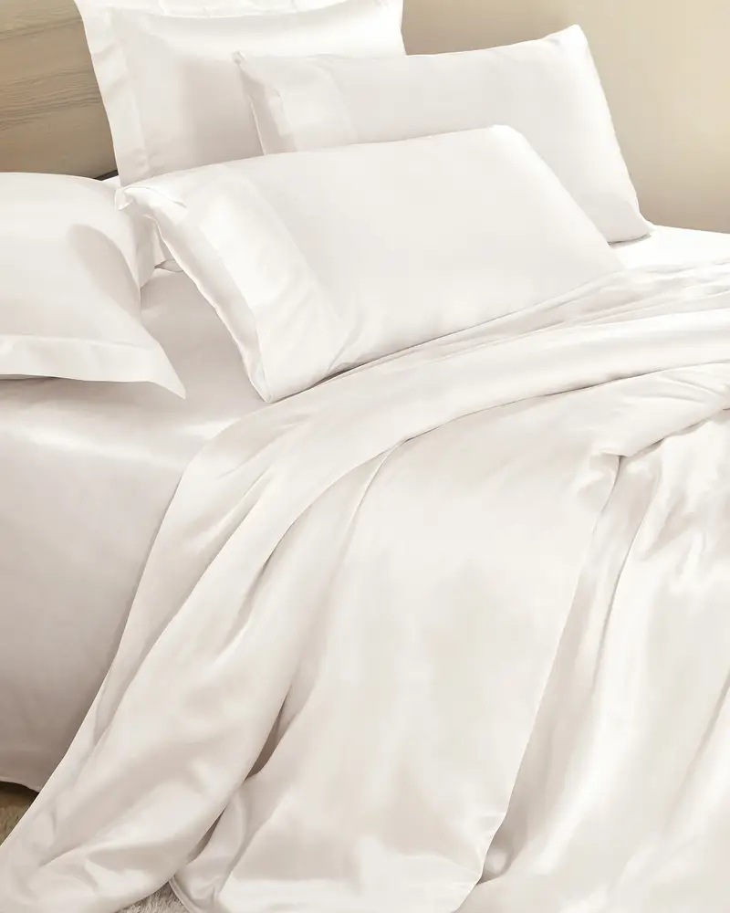 Copripiumino Seta Bianco Cerniera Nascosta, Senza Cuciture 100% Seta Pura In Un Sonno Profondo E Rigenerante