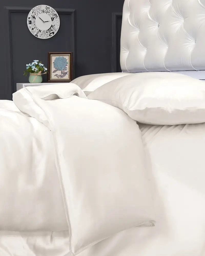 Copripiumino Seta Bianco Senza Cuciture, Cerniera Nascosta 100% Seta Pura Privo Di Sostanze Chimiche Nocive